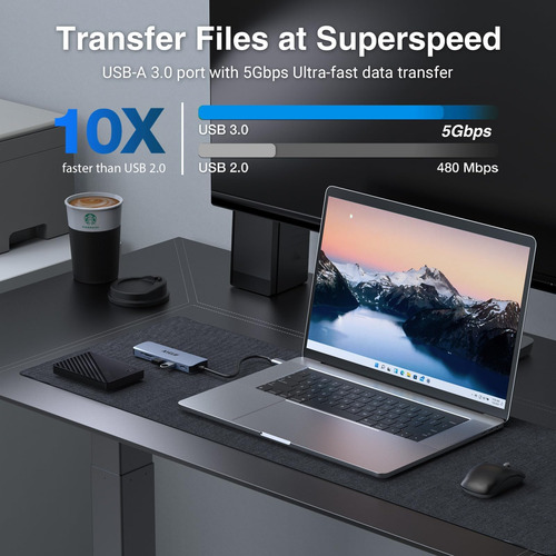 Hub Usb C 6 En 1, Adaptador Usb C Para Doble Monitor, Estaci