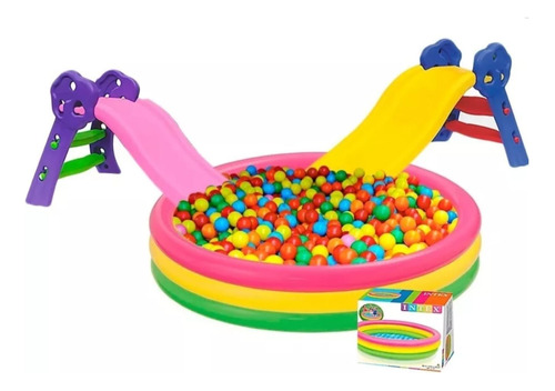 Combo Piscina Inflable 147cm + Deslizador + 200 Pelotas