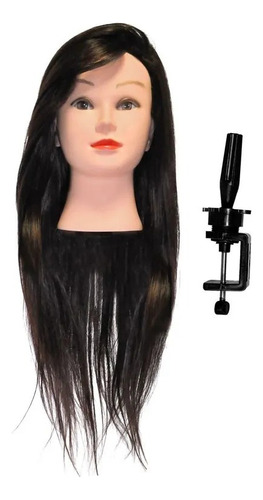 Cabeza De Práctica Cabello Marron 70% Natural Con Soporte