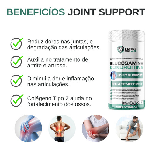 Joint Support Glucosamine Condroitine E Colágeno Tipo 2 120 Sem Sabor