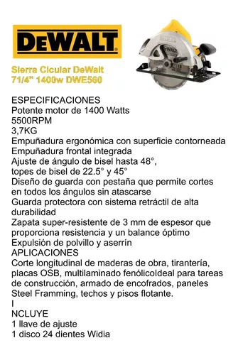 Sierra Circular 7-1/4 1400w Dewalt Dwe560
