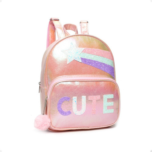 Mochila Escolar Trendy Metalizada Infantil Arco Iris Nena 