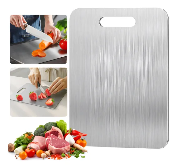 Tábua De Carne Inox 304 34x23cm, Para Cozinha E Churrasco Lisa Prateado