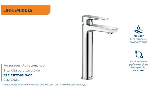 Misturador (torn) Monocomando Middle Tigre B. Alta Rf 57689