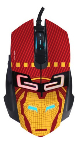 Mouse Gamer De Juego Iron Man Marvel Luces Led Rgb Botones Dpi Usb Ergonomico Optico Negro