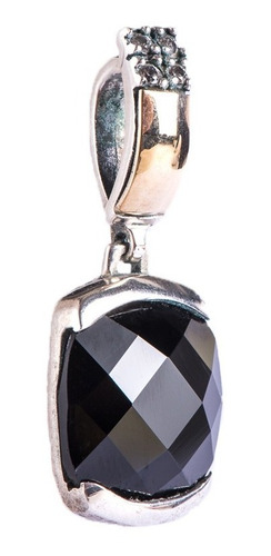 Dije De Zirconia Negra Facetada Engarzada En Plata Y Lamina
