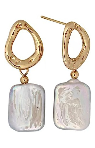 Pendientes Perla Barroca Mujer Oro 14k Regalo