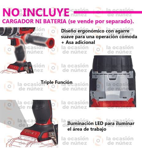 Imagen 3 de 7 de Atornillador Taladro Inalambrico Einhell 13 Mm Percusion