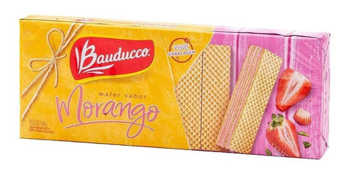 Imagem 2 de 5 de Biscoito Wafer Morango Bauducco 140g