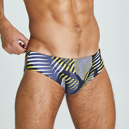 Sunga Traje De Baño Diseño Rayas Gris Amarillo