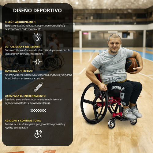 Silla Ruedas Deportiva Plegable Aluminio Ligera Compacta Color Rojo