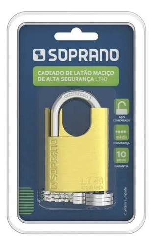 Cadeado Reforçado De Latão 40mm Alta Segurança  Lt40 Soprano