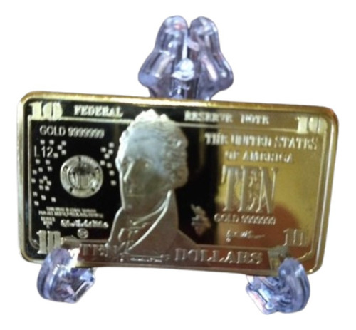 Moeda Souvenir Quadrada Barrinha Dourada De 10 Dólares