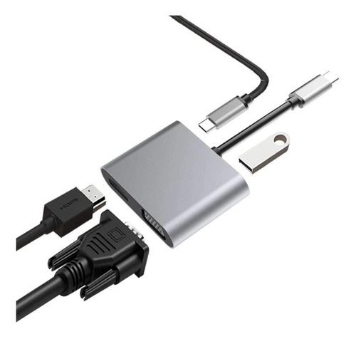 Adaptador Usb C Vga Hdmi Dual Premium Fittek