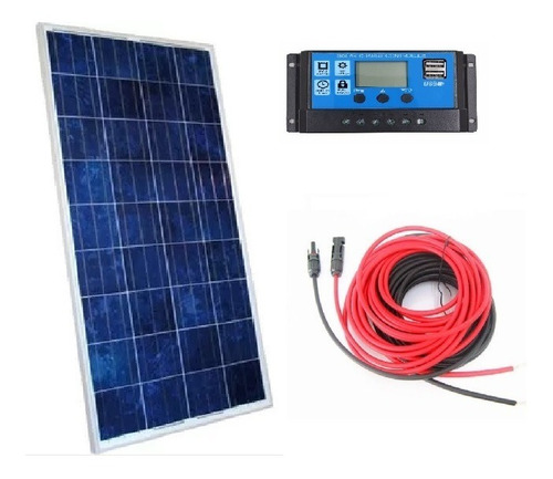 Imagem 1 de 3 de Kit Painel Solar Placa Célula 150w + Controlador + Cabos 15m