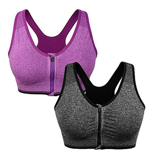 Tops - Women's Zip Front Sports Bra Wireless Post-surgery B