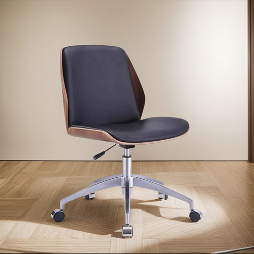 Silla Oficina Ejecutiva Wood Regulable Giratoria Baires4 Color Negro Material del tapizado Cuero sintético