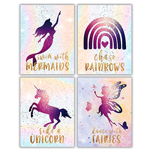 Unicorn Rainbow Fairy Mermaid Girls Room Dormitorio Wal...