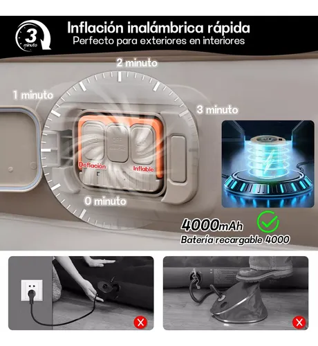 Colchón Inflable Eléctrico 2 Plazas Con Almohadas