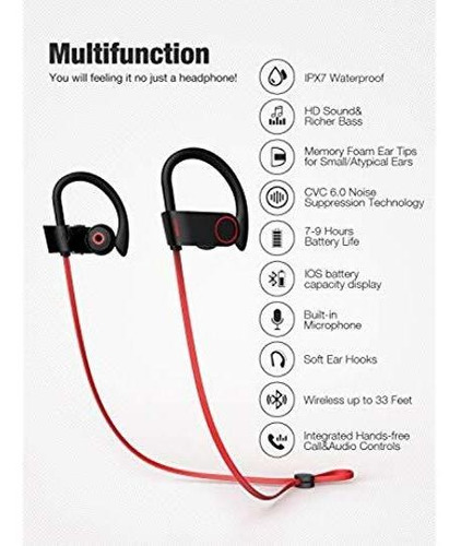 Otium Auriculares Bluetooth, Auriculares Inalámbricos Ipx7 A Color Apple red