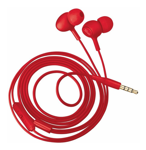 Auricular Trust In Ear Ziva Para Smartphone Tablet Microfono Color Rojo