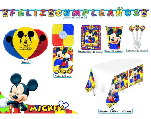 Set Infantil Decoración Fiesta - Mickey Mouse X12 Invitados
