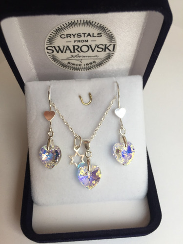 Joyas Cristal Swarovski Conjunto Corazón Ab Plata