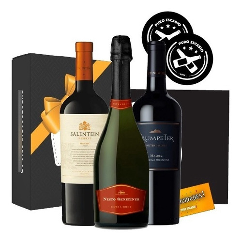 Box X3 Vino Trumpeter Salentein Nieto Senetiner Caja Regalo