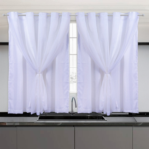 Cortinas Para Cozinha 6,00 X 1,30 Voil Com Forro Promoção