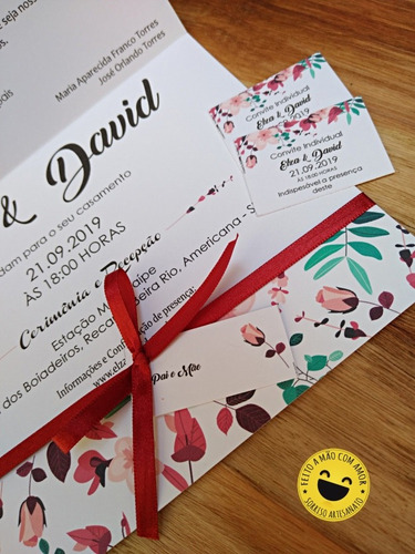 Imagem 2 de 6 de Convite De Casamento Floral Simples Elegante E005 (100 Uni)