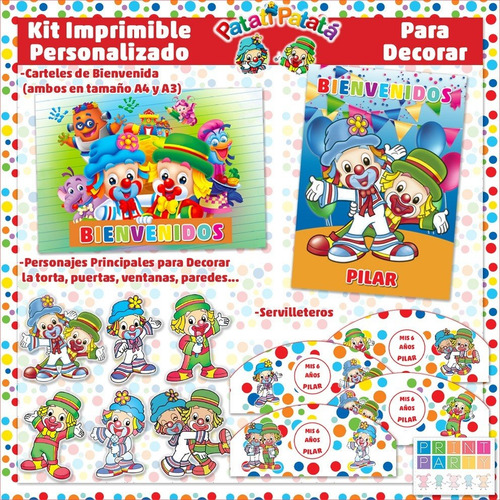 Payasos Patatí Patatá Kit Imprimible Personalizado Candy Bar