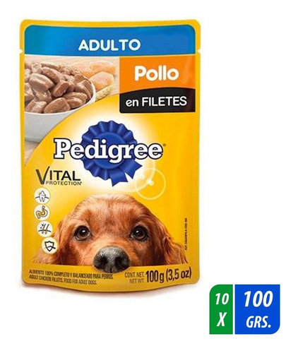 Alimento Para Perro Pedigree Adulto Pollo 10 Paq. 100 Gr