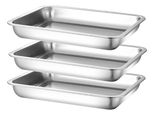 3 Charolas O Insertos Contenedor Acero Inoxidable 40x30x7cm