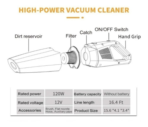 Imagen 4 de 7 de Kit Aspiradora Auto Portátil 12v 120w Premium Multifuncional