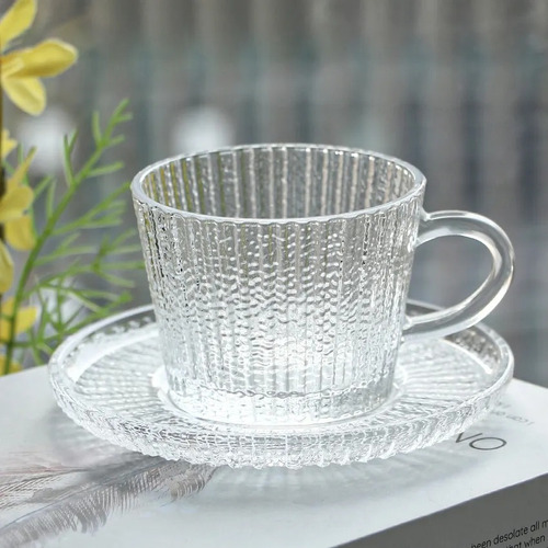 Set 6 Tazas Con Platito Transparente Cafe Te Platillo Vidrio