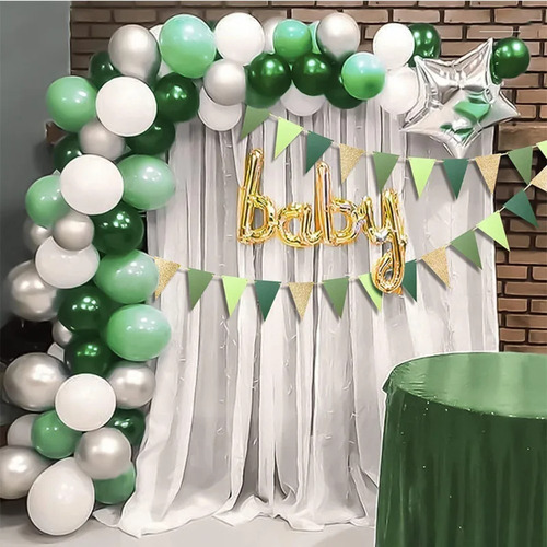 1 Juego De Bandera Triangular Dorada Y Verde Para Decoración