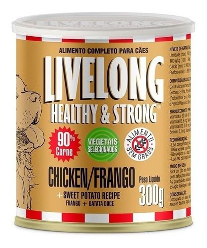 Ração Úmida Pra Cães Livelong Natural Sabor Frango Lata 300g