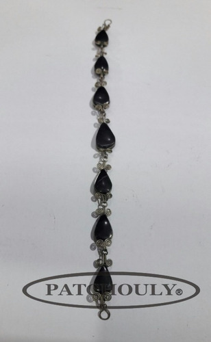 Imagen 3 de 6 de Pulsera 7 Piedras Obsidiana Alpaca Gota/lagrima Hecha Mano