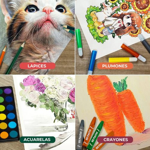 Kit De Dibujo Estuche De Arte 145pz Acuarelas Pinturas Colores Diseño Infantil Robot Fasilyt