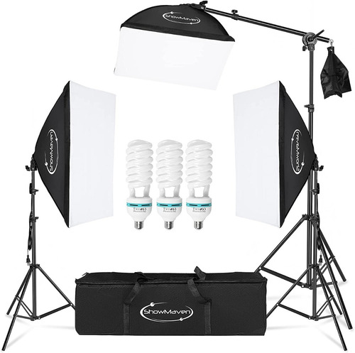 Kit De Iluminación Softbox De 3 Piezas Con Soportes De