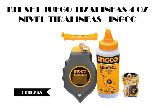 Kit Set Juego Tizalineas 4oz Nivel Tiralineas 3 Piezas Ingco