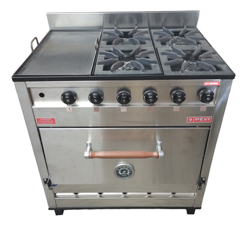 Cocina Industrial Pevi 4 Hornallas Y Plancha Acero Inox 85cm