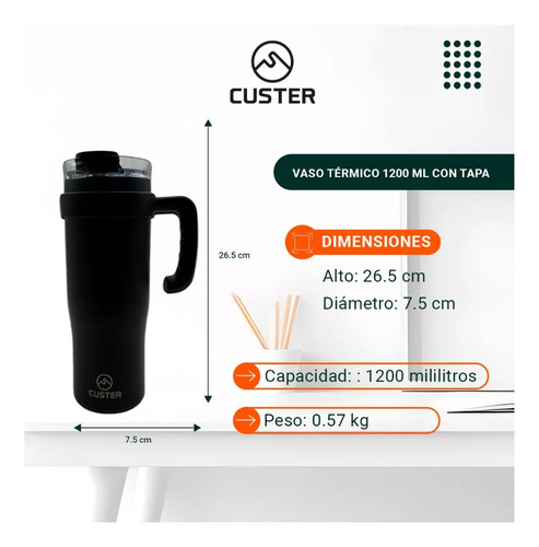 Vaso Térmico Custer 1200 Ml Negro Con Manija By Tromen