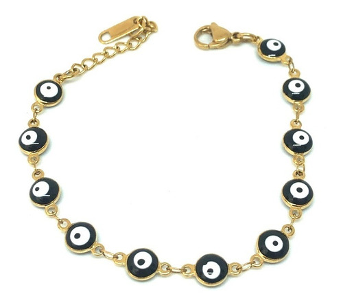 Pulsera Ojito Turco Negro Acero Dorada 6 Mm