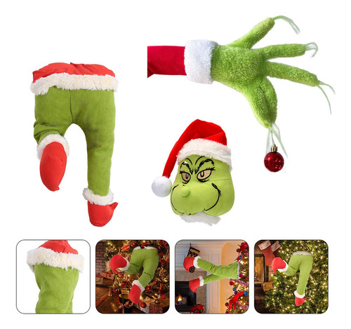 Cb Decoración Navidad Grinch Pierna Peluda Cabeza Mano Árbol