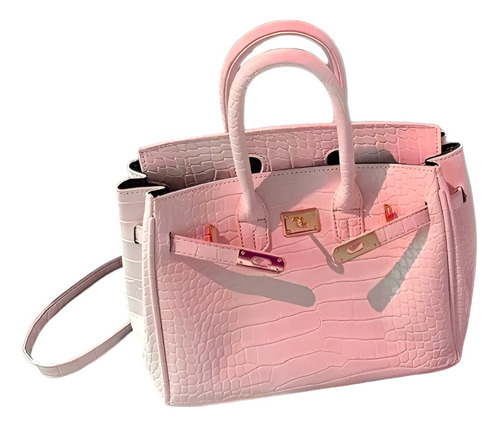 Cartera Bandolera Lo Último 2022 Ruffine. Acabado De Los Herrajes Oro Suave Color Rosa Diseño De La Tela Croco