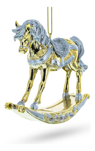 Elegante Caballo Mecedor Dorado Adorno Navideño Vidrio