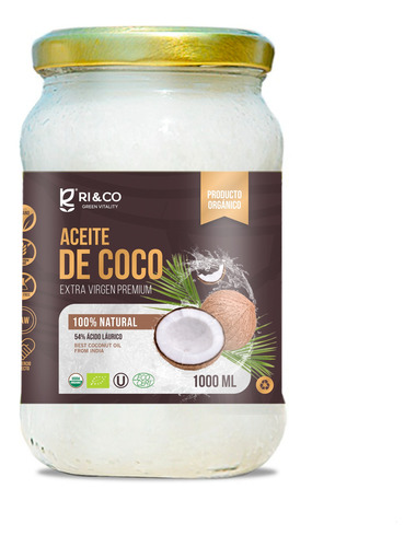 Aceite De Coco Orgánico 1l - Riandco En Frasco Vidrio