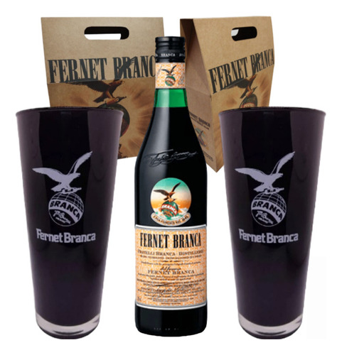 Fernet Branca + 2 Vasos Gigantes Black 750 Ml En Estuche