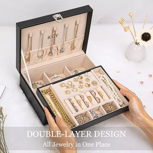  Cajas de joyería para mujer, caja organizadora de joyas de  cuero sintético negro con 6 cajones de gran capacidad, estuche de  almacenamiento para collares, anillos, colgantes, cajas de joyería  organizadoras de